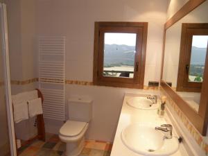 a bathroom with a toilet and a sink and a mirror at Casa Cosculluela in Aínsa