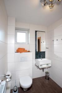 a white bathroom with a toilet and a sink at Gästehaus Elisabeth in Oberaichwald