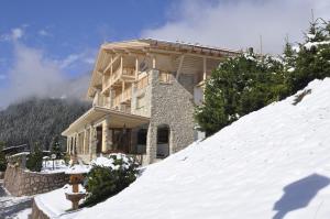 uma casa no topo de uma encosta coberta de neve em Hotel Portillo Dolomites 1966' em Selva di Val Gardena