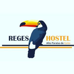 a vector illustration of a toucan sitting on a pole at Reges Hostel in Alto Paraíso de Goiás
