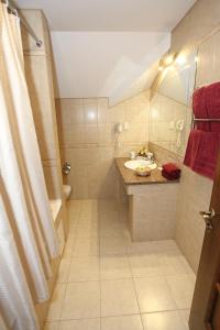 a bathroom with a shower and a sink and a toilet at Kremlyovsky Hotel in Suzdal
