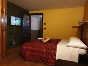 a hotel room with a bed and a flat screen tv at Casa MAEL - CIR 0017 in Saint-Pierre