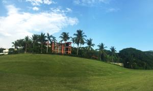 a house on top of a green hill with palm trees at Coral Vista Del Mar in Ixtapa