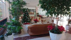 a living room with christmas trees and furniture and plants at Apartment El Dorado in Playa de las Americas