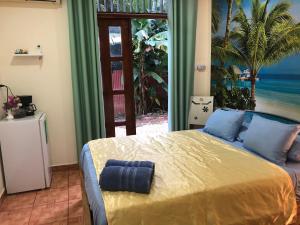 a bedroom with a bed with a view of the ocean at Toucan House in Coco