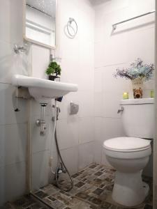 a bathroom with a white toilet and a sink at Villa Catalina Bora 3 Resort in Nabas