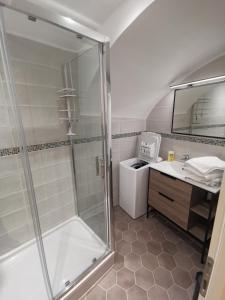 uma casa de banho com um chuveiro e um lavatório. em 2 pièces Vieux-Nice S em Nice