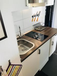 Virtuvė arba virtuvėlė apgyvendinimo įstaigoje Messe Apartment am Rhein