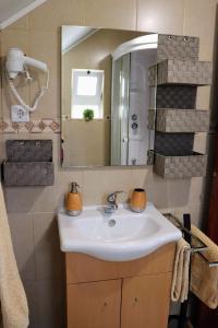 un baño con lavabo y espejo en Quinta Terezinha, en Ribeira Brava