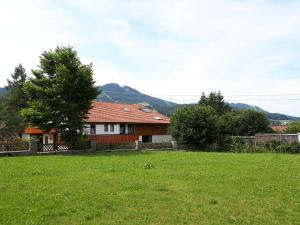 a house in a field with a green yard at Appartement Falkenstein in Nesselwang