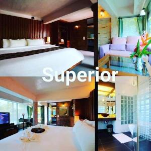 a collage of photos of a hotel room at Parama Koh Chang in Ko Chang