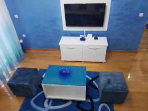 Televiisor ja/või meelelahutuskeskus majutusasutuses Apartman KEJ BLUE free parking