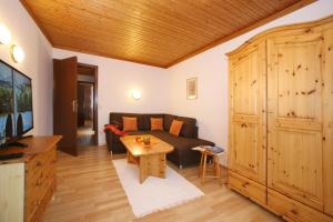 Televízia a/alebo spoločenská miestnosť v ubytovaní Appartement Lackner