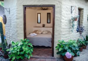 a room with a bed and a window at Hostal La Montaña in Cafayate
