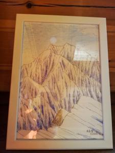 a painting of a mountain with snow at Hakuba Powder Cottage Deep in Hakuba