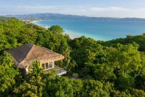 Diniview Villa Resort في بوراكاي: اطلالة جوية لمنتجع في الغابة مع المحيط