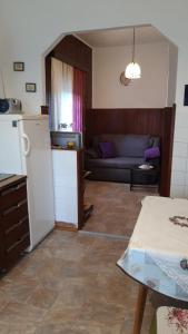 a kitchen and living room with a refrigerator and a couch at Holiday home "Goga" ruralna kuća in Drniš