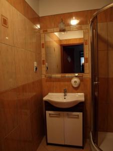 モロンクにあるHotel Irenaの洗面台と鏡のあるバスルーム