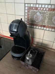 a coffee maker sitting on the floor in a bathroom at Villa Edelweiss in Sveti Stefan