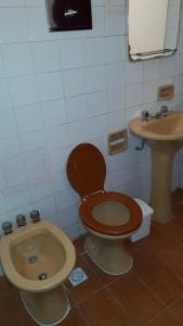 a bathroom with a toilet and a sink at Hotel Vanderloo in Posadas