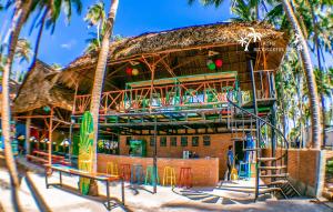 ośrodek wypoczynkowy na plaży z palmami w obiekcie iHome Backpacker Resort w mieście Mui Ne
