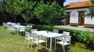 una fila di tavoli e sedie nell'erba di Errotazar apartamento rural I ad Alsasua
