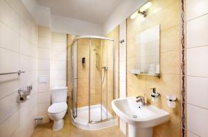 un bagno con doccia, WC e lavandino di Hotel Bešeňová a Bešeňová Altre 37 foto