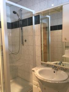 een badkamer met een douche en een wastafel bij Appart ÖtztAlpin in Längenfeld