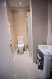a bathroom with a toilet and a sink at Plaza B - Local Rentss in San Sebastián