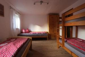 een slaapkamer met 2 stapelbedden en een raam bij Ferienwohnungen Kleiner Kuhstall in Kurort Gohrisch