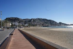 a sandy beach with a hill in the background at Agi Sant Antoni in Roses