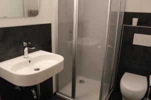 a bathroom with a sink and a shower at Ferienwohnung- Pfenniggeiger in Philippsreut