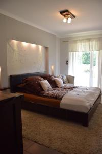 a large bed in a bedroom with a window at Apartamenty Bukowa Wisła in Wisła