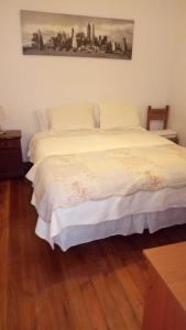 1 dormitorio con 1 cama con una pintura en la pared en Tralkan B&B, en Santiago