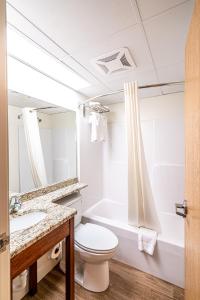 a bathroom with a toilet and a sink and a tub at Anchorage Motel Inc. in Rehoboth Beach