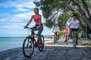 a group of people riding bikes on the beach at Mobile Homes Bi Village - Adriatic Kampovi in Fažana