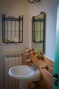 bagno con lavandino e specchio di B&B La Residenza Torchiara a Torchiara