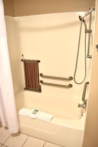 a bathroom with a shower and a bath tub at Country Inn River Falls in River Falls