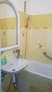 a bathroom with a sink and a mirror and a tub at 2.Flat for 2 people, WiFi in Ostrava