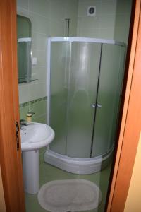 un bagno con doccia in vetro e lavandino di Dunavski Kej a Smederevo