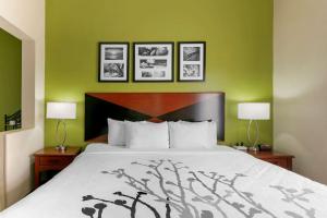 un letto in una camera con due lampade e una parete verde di Sleep Inn & Suites Montgomery East I-85 a Montgomery