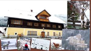 a collage of photos of a house in the snow at Gut Neusess in Mauterndorf