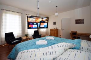 a bedroom with a bed and a flat screen tv at Apartment Nürnberg Like Home in Nuremberg