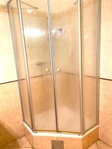 uma cabina de duche com uma porta de vidro na casa de banho em Apartment opera 1 em Viena