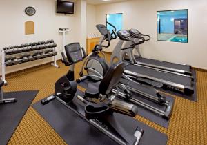 a gym with a treadmill and exercise bikes at Holiday Inn Express & Suites Albany Airport Area - Latham, an IHG Hotel in Latham