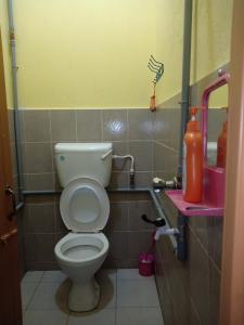 a bathroom with a toilet and a pink sink at Hotel Murah Pasir Puteh in Pasir Puteh