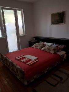 a bedroom with a bed with a red blanket at Vila I in Niška Banja