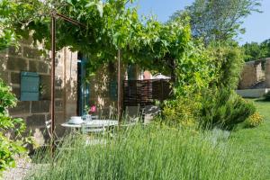 a garden with a table and a bunch of vines at Le Mas des Oules in Saint-Victor-des-Oules