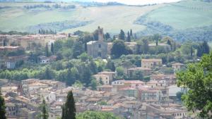 a village in the hills with trees and houses at La Torre in Asciano