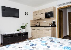 Kuchyň nebo kuchyňský kout v ubytování Apartmány u Kotačků
